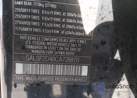 2012 Land Rover Range Rover Sport Hse z USA, uszkodzony, nr VIN SALSF2D40CA726870